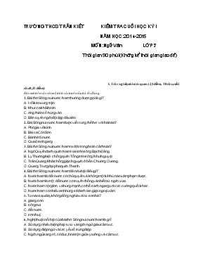 Kiểm tra cuối học kỳ I - Năm học 2014 - 2015 môn Ngữ văn lớp 7